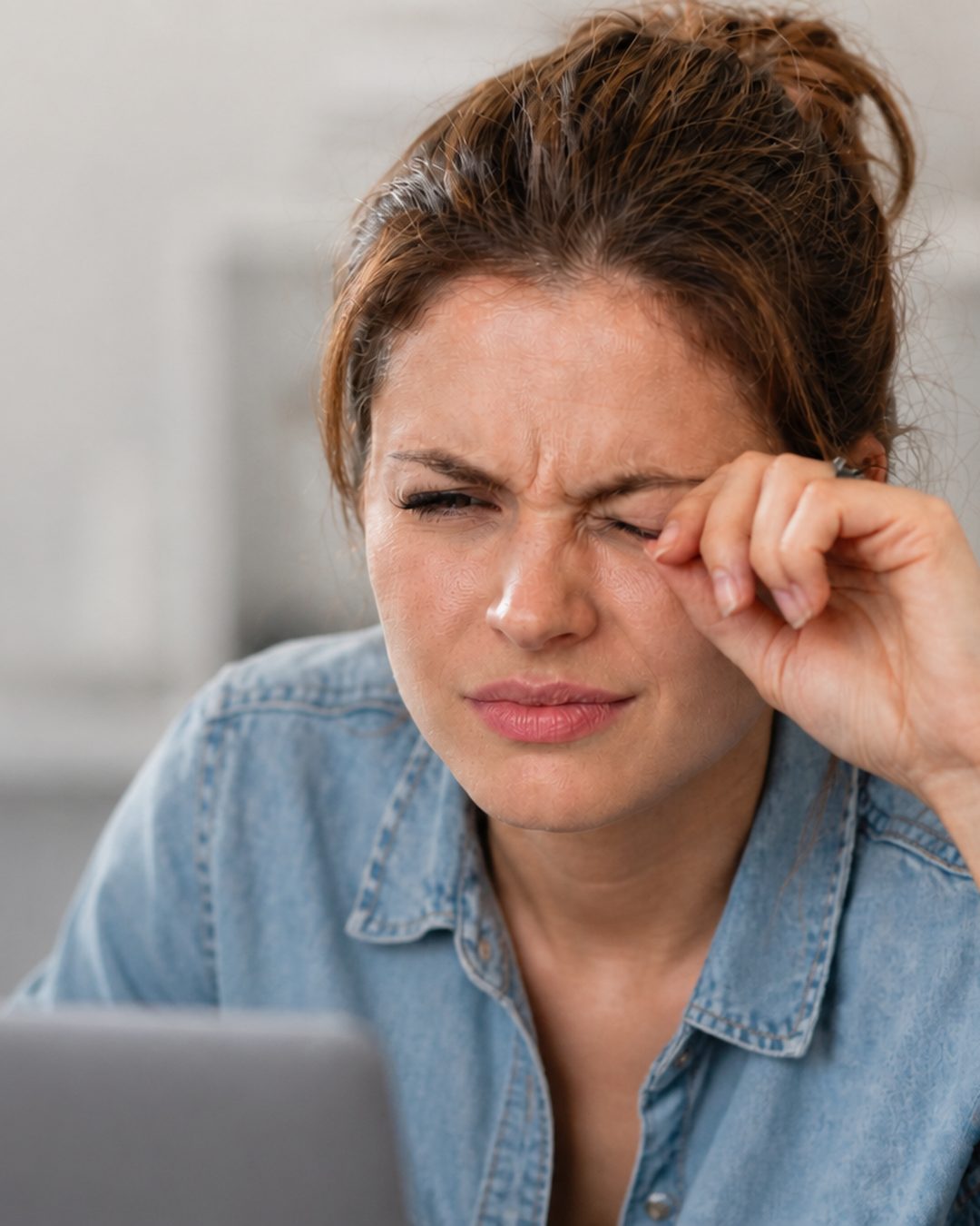 Rubbing eyes — gritty, foreign-body feeling